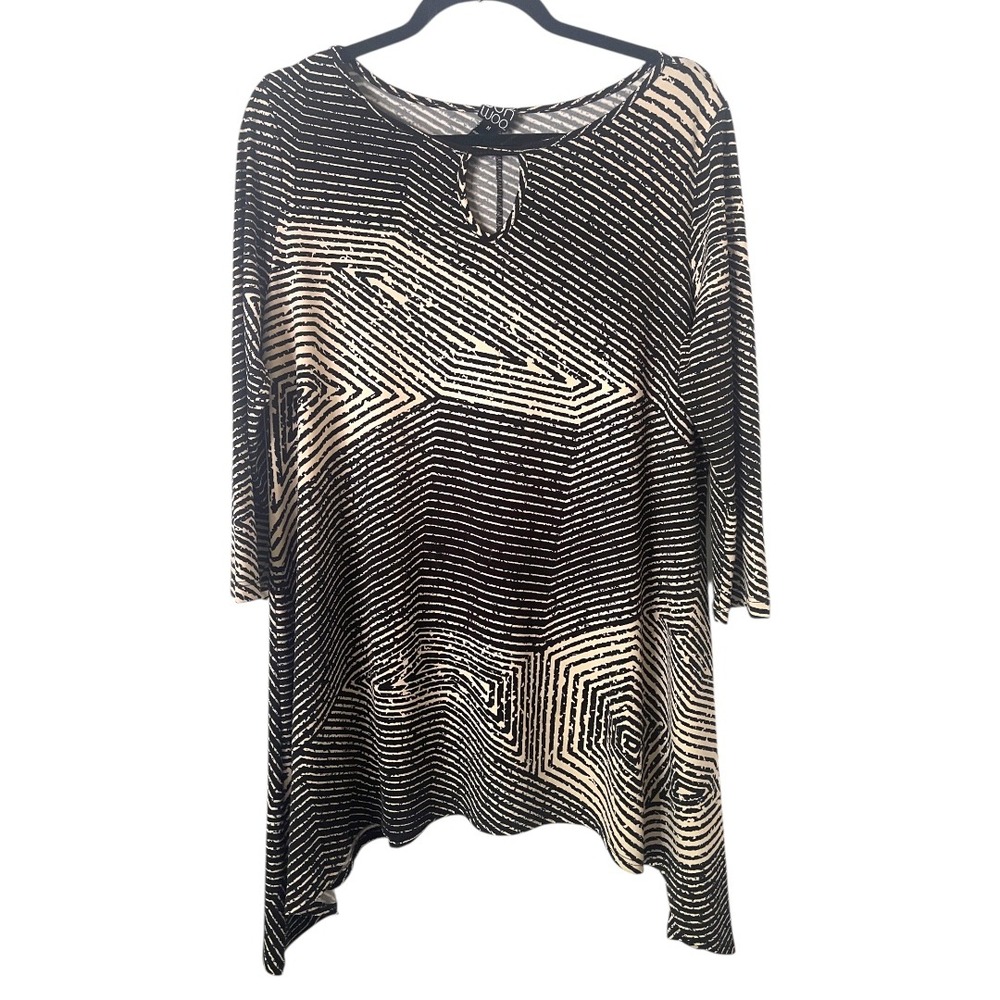 Clara Sun Woo Black Cream Modern Geometric Print Crewneck Tunic Top M